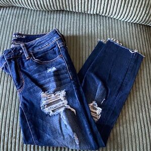 American Eagle Dark Blue Distressed Skinny Jeans - 4 Short
